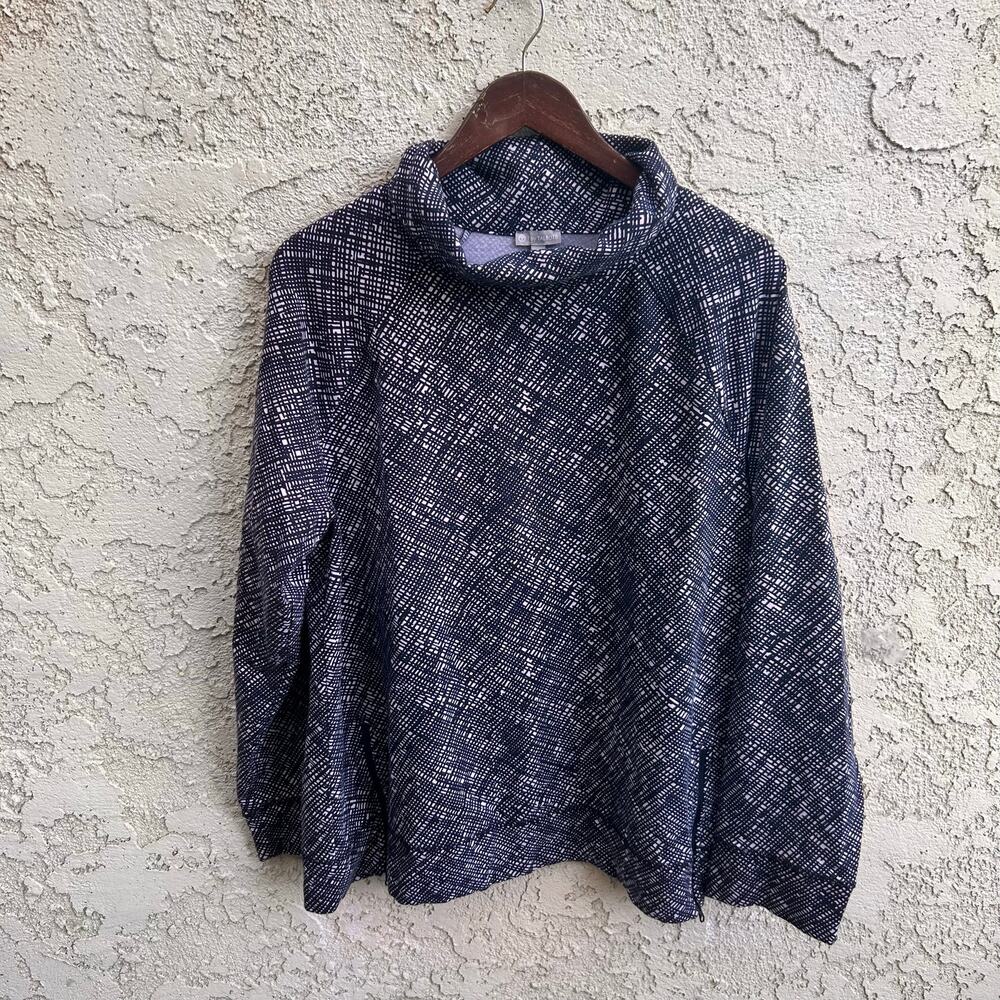 T by Talbots Printed Navy Cowl Neck Pullover Athleisure Top XL